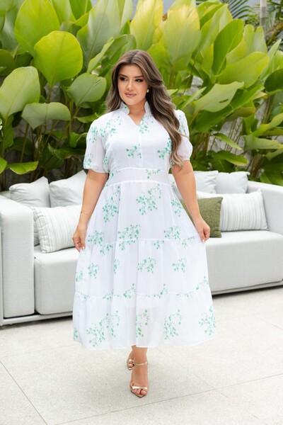 FotoVestido Evangelico Midi Tecido Chiffon Elastex na Costa Moda Casual Verão 2026