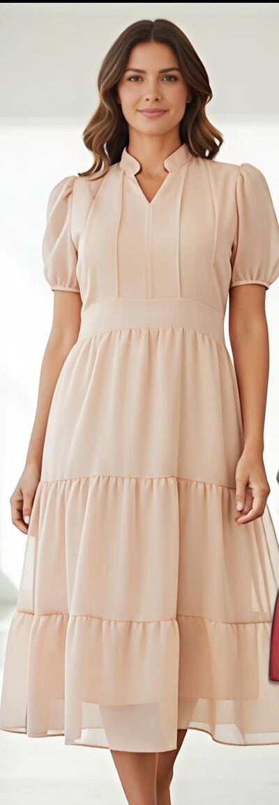 FotoVestido Evangelico Midi Tecido Chiffon Elastex na Costa Moda Casual Verão 2026