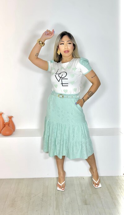FotoConjunto Evangelico Feminino Blusa Viscolycra e Saia com Cinto Combinados Lindo Conjunto