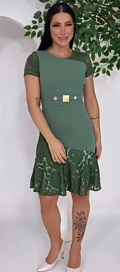 FotoVestido Renda En Tecido Creppe Promoção Tamanho Unico