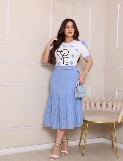 FotoConjunto Evangelico Feminino Blusa Viscolycra e Saia com Cinto Combinados Lindo Conjunto