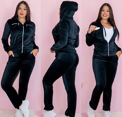 FotoConjunto Blusa e Calça Pantalona Tecido Veludo Com Detalhe Com Bolso Zíper funcional ENVIO IMEDIATO