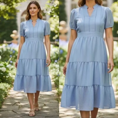 FotoVestido Evangelico Midi Tecido Chiffon Elastex na Costa Moda Casual Verão 2026