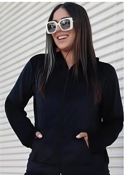 FotoJaqueta Bomber Tecido Plush Veludo Estilosa Manga Comprida Ziper Frontal Confortavel