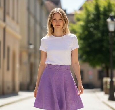 Foto Saia Midi Feminina Jakuar 3D com Cinto Ajustável Tecido Encorpado Elegante Moda Casual