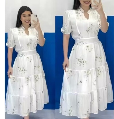 FotoVestido Evangelico Midi Tecido Chiffon Elastex na Costa Moda Casual Verão 2026
