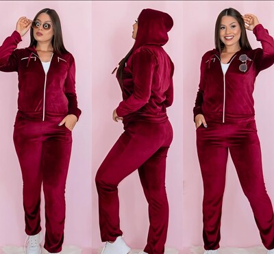 Foto Conjunto Blusa e Calça Pantalona Tecido Veludo Com Detalhe Com Bolso Zíper funcional ENVIO IMEDIATO