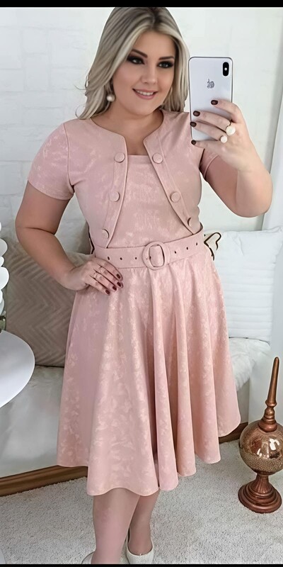 FotoVestido Feminino Colete Gode com Botões Encapado, Cinto Ajustável Tecido Jakuar 3D Casual Evangelico