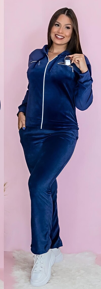 FotoConjunto Blusa e Calça Pantalona Tecido Veludo Com Detalhe Com Bolso Zíper funcional ENVIO IMEDIATO