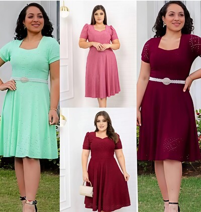 Foto Vestido Evangélica Com Detalhe Na Gola Saia Rodado Forrado Tendência Tecido Lesser EMVIO IMEDIATO