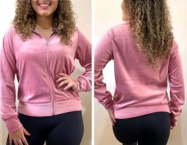 Jaqueta Bomber Tecido Plush Veludo Estilosa Manga Comprida Ziper Frontal Confortavel