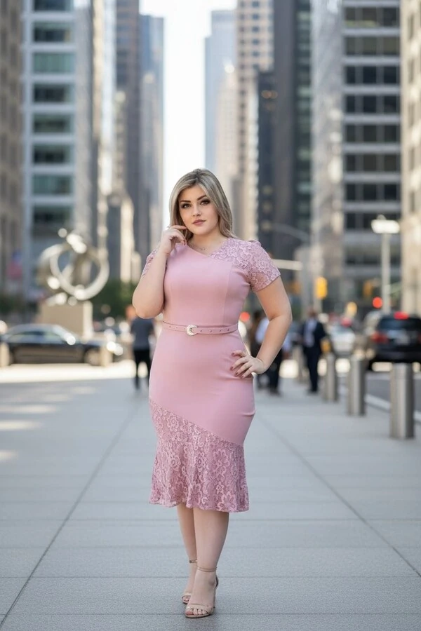 Vestido En Tecido Creppe Con Detalhe Renda Acompanha Cinto Envio IMEDIATO