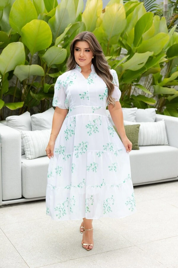 Vestido Evangelico Midi Tecido Chiffon Elastex na Costa Moda Casual Verão 2026