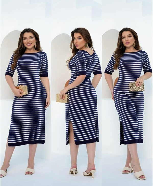 vestido en Tecido Viscolycra Listrado Estilosa Com Detalhes Na Manga Tendencia 2026