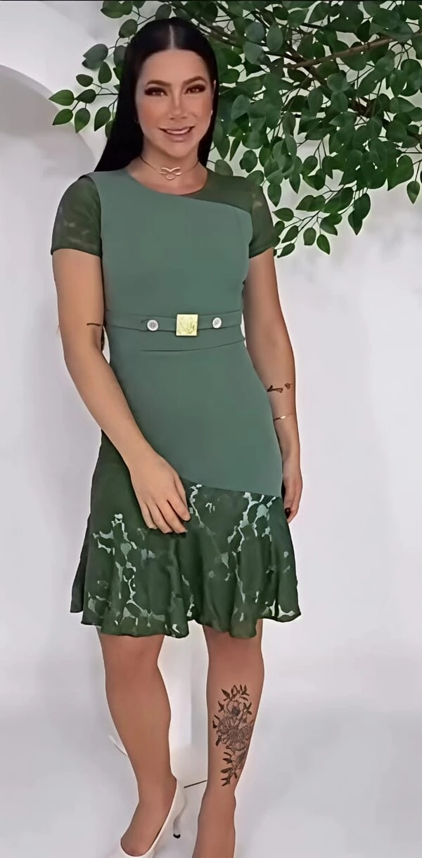 Vestido Renda En Tecido Creppe Promoção Tamanho Unico