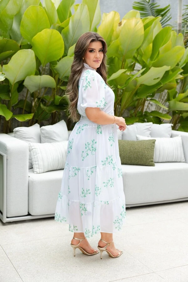 Vestido Evangelico Midi Tecido Chiffon Elastex na Costa Moda Casual Verão 2026