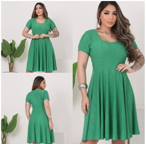 Vestido Evangélica Com Detalhe Na Gola Saia Rodado Forrado Tendência Tecido Lesser EMVIO IMEDIATO