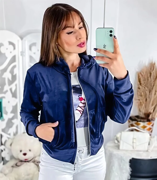 Jaqueta Bomber Tecido Plush Veludo Estilosa Manga Comprida Ziper Frontal Confortavel