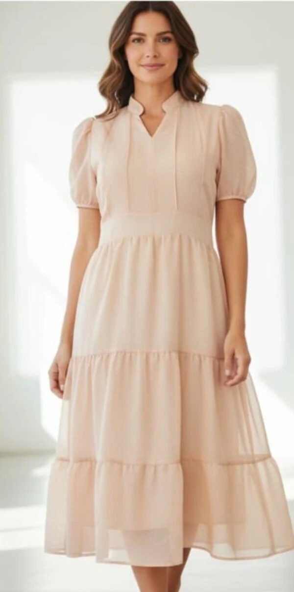 Vestido Evangelico Midi Tecido Chiffon Elastex na Costa Moda Casual Verão 2026