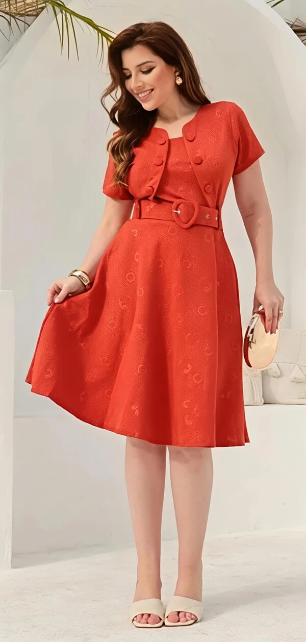 Vestido Feminino Colete Gode com Botões Encapado, Cinto Ajustável Tecido Jakuar 3D Casual Evangelico