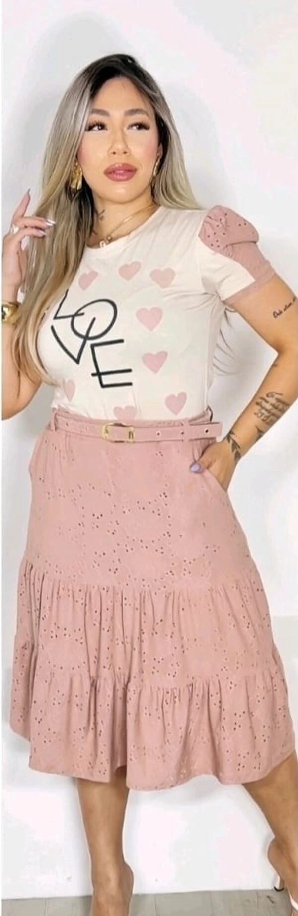 Conjunto Evangelico Feminino Blusa Viscolycra e Saia com Cinto Combinados Lindo Conjunto