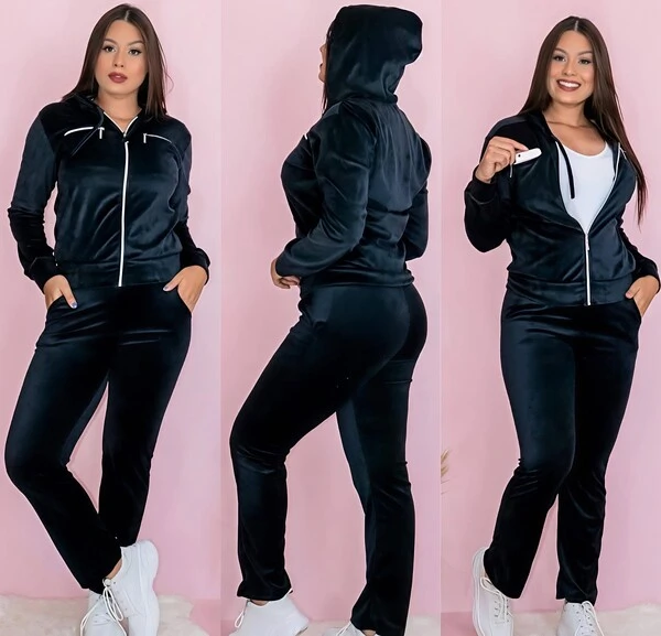 Conjunto Blusa e Calça Pantalona Tecido Veludo Com Detalhe Com Bolso Zíper funcional ENVIO IMEDIATO