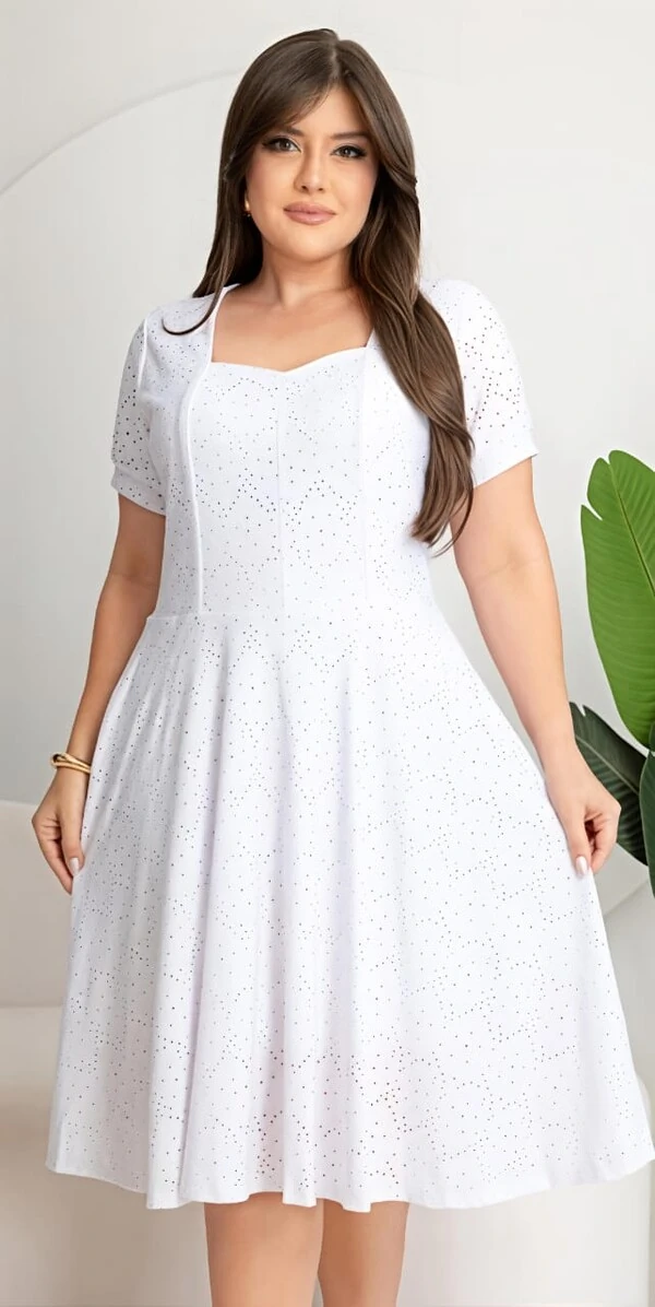 Vestido Evangélica Com Detalhe Na Gola Saia Rodado Forrado Tendência Tecido Lesser EMVIO IMEDIATO