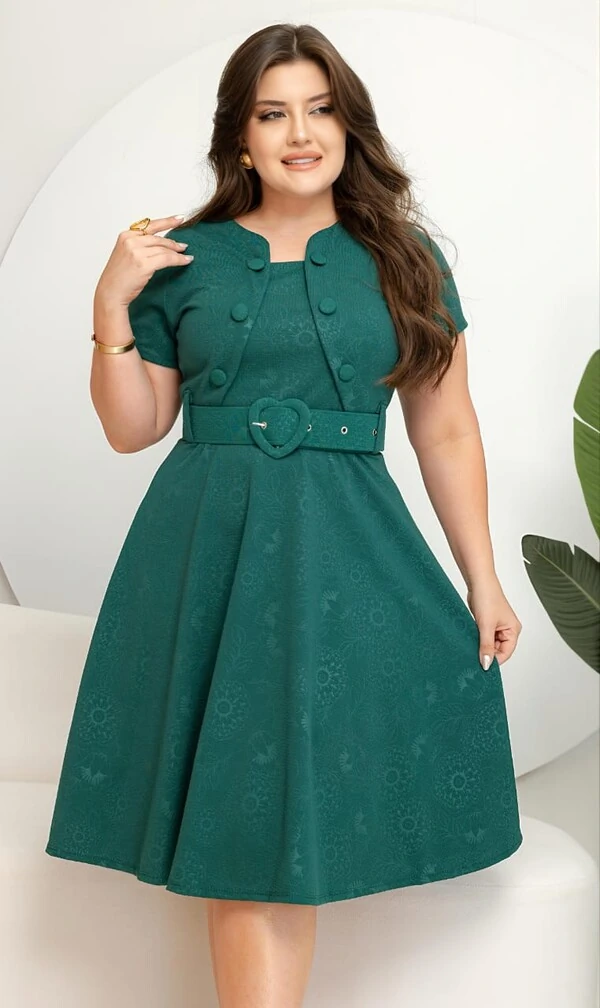 Vestido Feminino Colete Gode com Botões Encapado, Cinto Ajustável Tecido Jakuar 3D Casual Evangelico