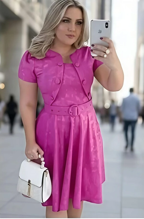 Vestido Feminino Colete Gode com Botões Encapado, Cinto Ajustável Tecido Jakuar 3D Casual Evangelico