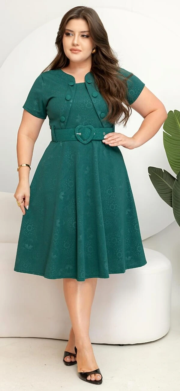 Vestido Feminino Colete Gode com Botões Encapado, Cinto Ajustável Tecido Jakuar 3D Casual Evangelico