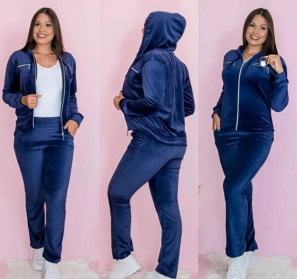 Conjunto Blusa e Calça Pantalona Tecido Veludo Com Detalhe Com Bolso Zíper funcional ENVIO IMEDIATO
