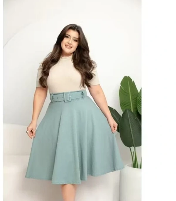 Saia Midi Feminina Jakuar 3D com Cinto Ajustável Tecido Encorpado Elegante Moda Casual