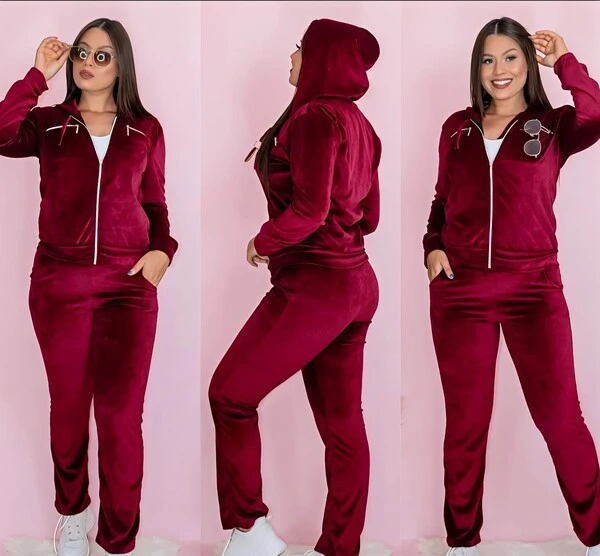 Conjunto Blusa e Calça Pantalona Tecido Veludo Com Detalhe Com Bolso Zíper funcional ENVIO IMEDIATO