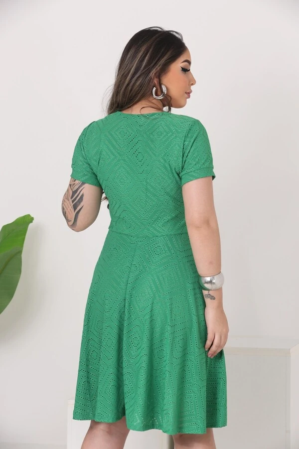 Vestido Evangélica Com Detalhe Na Gola Saia Rodado Forrado Tendência Tecido Lesser EMVIO IMEDIATO