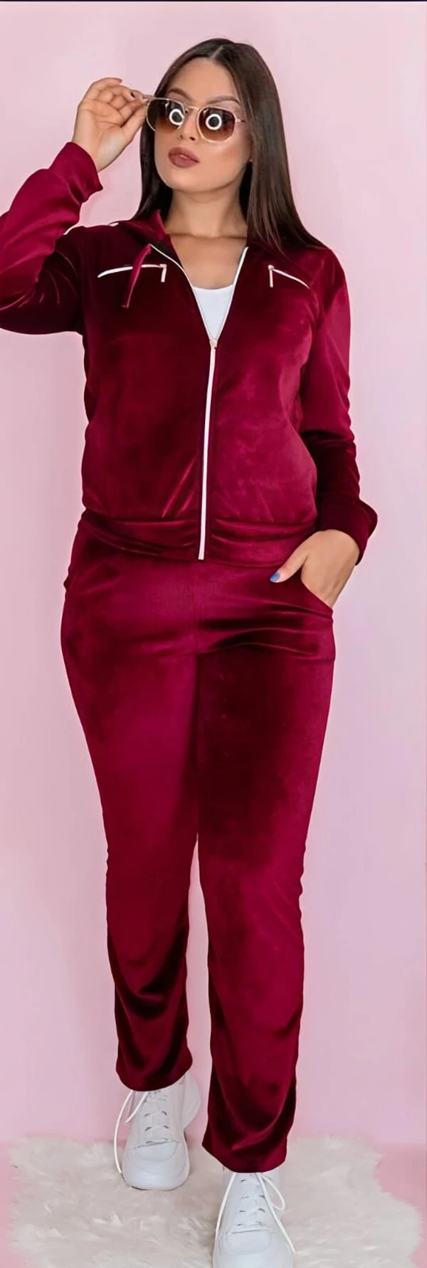 Conjunto Blusa e Calça Pantalona Tecido Veludo Com Detalhe Com Bolso Zíper funcional ENVIO IMEDIATO
