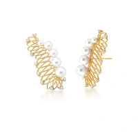 Brinco Ear Cuff Dourado com 5 Pérolas Shell
