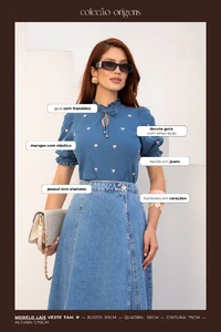 Blusa Jeans Coração