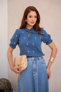 Blusa Jeans Coração