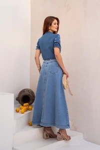 Saia Jeans Midi Transpassada