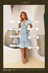 Vestido Jeans Bordado Flor