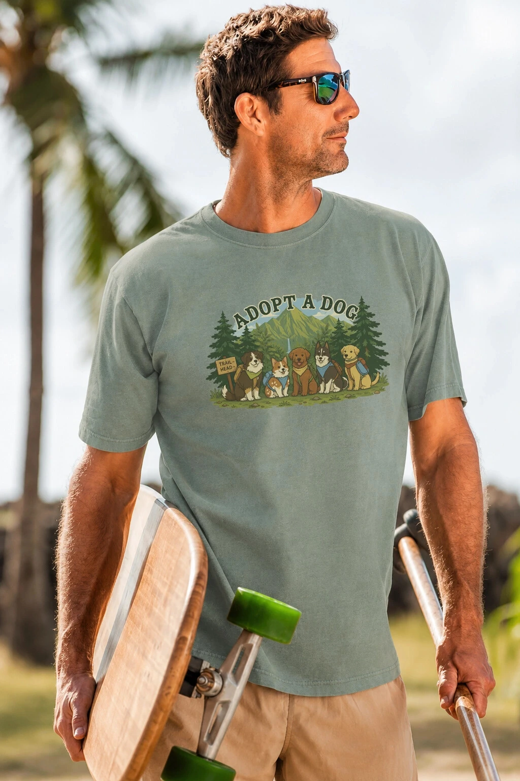 Foto Camiseta Estonada Surfwear Trail Dogs - Adopt a Dog Verde
