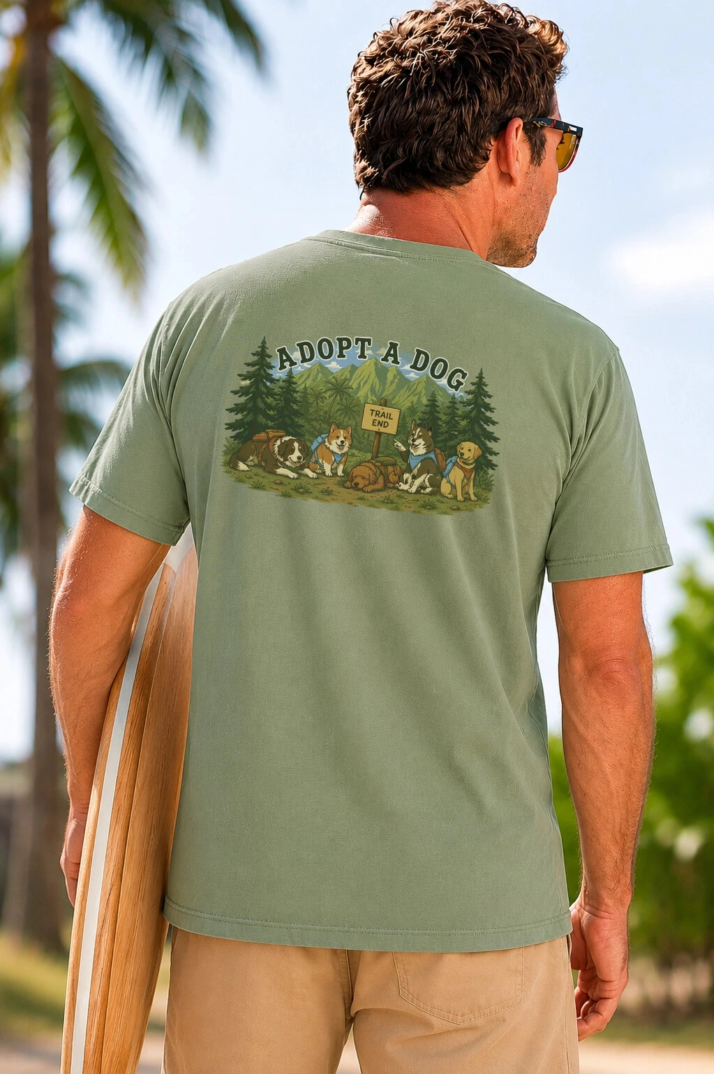 Foto Camiseta Estonada Surfwear Trail Dogs - Adopt a Dog Verde