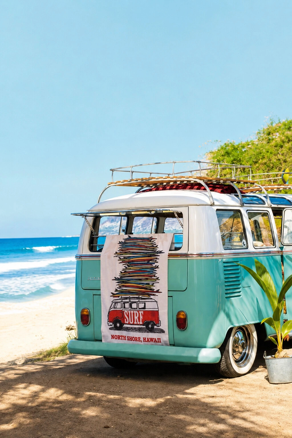 Foto Toalha de Praia Surfwear Tropical Estampada Surf Kombi