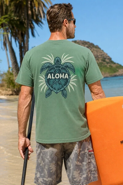 Foto Camiseta Estonada Surfwear Aloha Turtle Verde