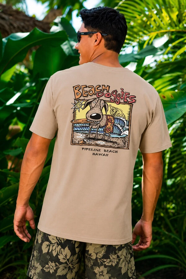 Camiseta Estonada Surfwear Beach Doggies Bege