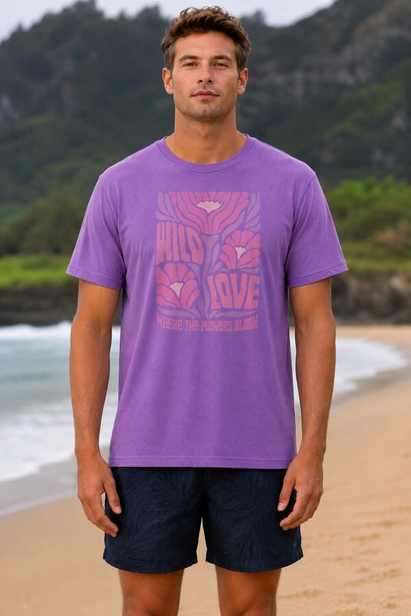 Camiseta Estonada Surfwear Wild Love Lilás