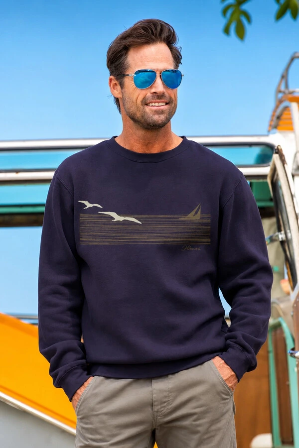 Moletom Gola Careca Surfwear Wind and Sea Marinho