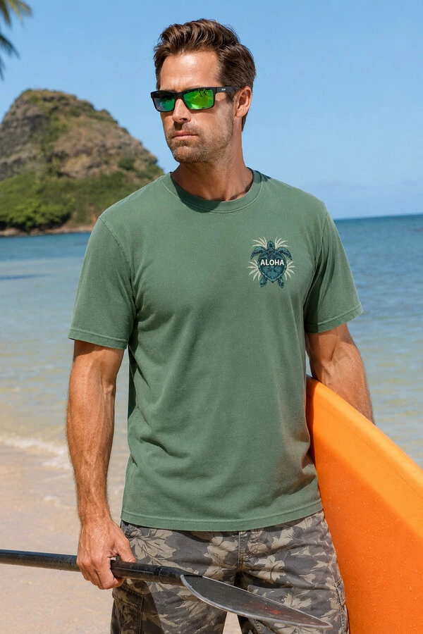 Camiseta Estonada Surfwear Aloha Turtle Verde