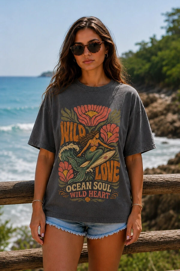 Camiseta Estonada Surfwear Wild Love Cinza