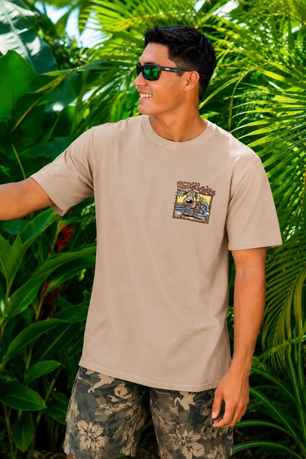 Camiseta Estonada Surfwear Beach Doggies Bege